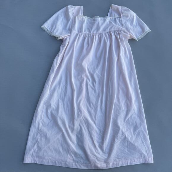 Barbizon Nightgown Pajama Medium Chemise Cotton Pink Embroidered Vintage - Picture 4 of 10